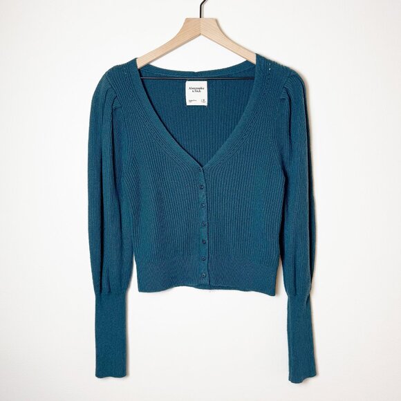 Abercrombie & Fitch Ribbed Dark Teal Cardigan Sweater Size M - Picture 2 of 8